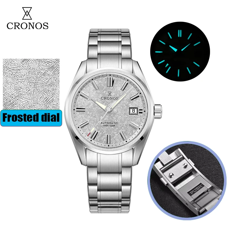 Cronos Neue 39mm Textur Luxus Männer Business Kleid Uhren SW200 Automatische Mechanische Wasserdicht 100m L6037M 4