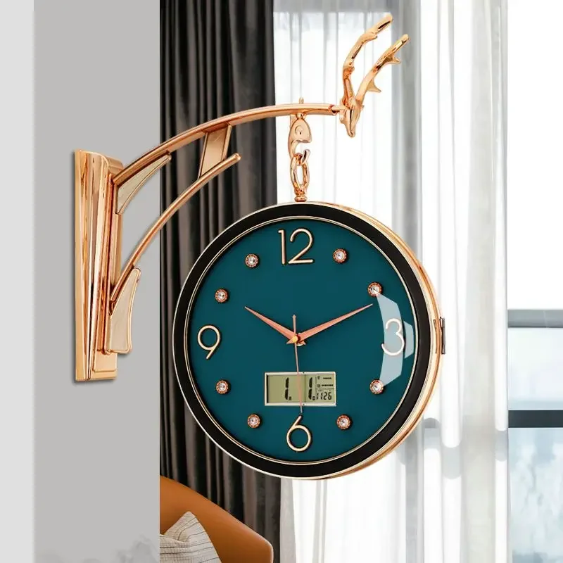 Double sided wall clock creative countryside modern minimalist living room decoration light luxury home wall hanging watch