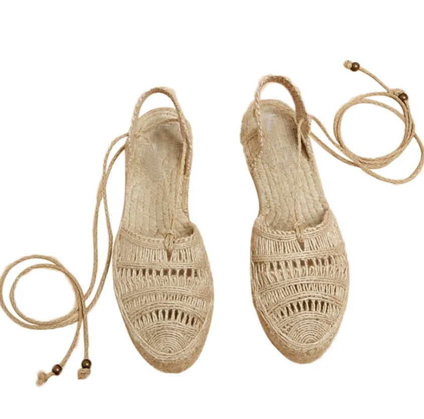 

Straw Hemp Rope Cane Woven Sandals Women D'orsay Sandals Platform Casual Flats Cut Out Gladiator Lace Up Ballet Flats Summer