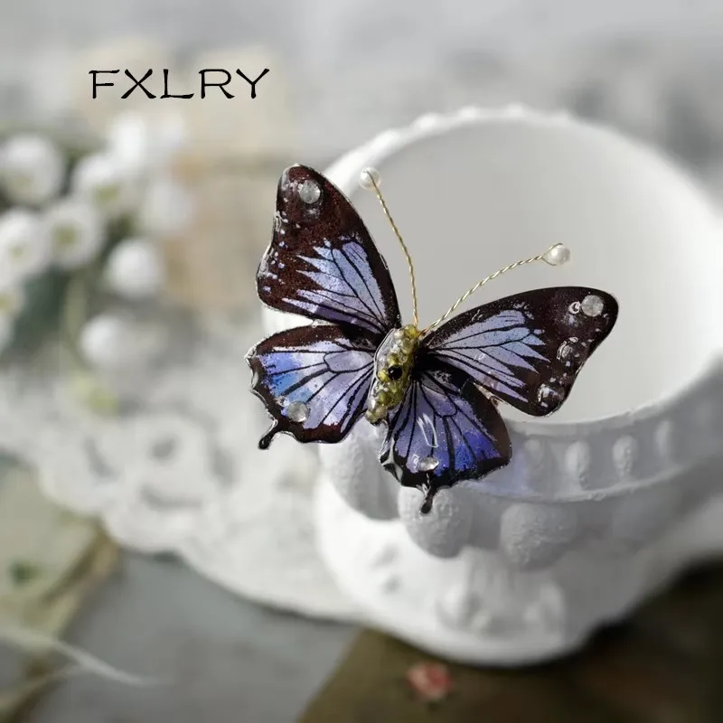 FXLRY Original Handmade Natural Pearl Vintage Forest Butterfly Brooch Pin Decoration Dress Fashion Corsage Accessories