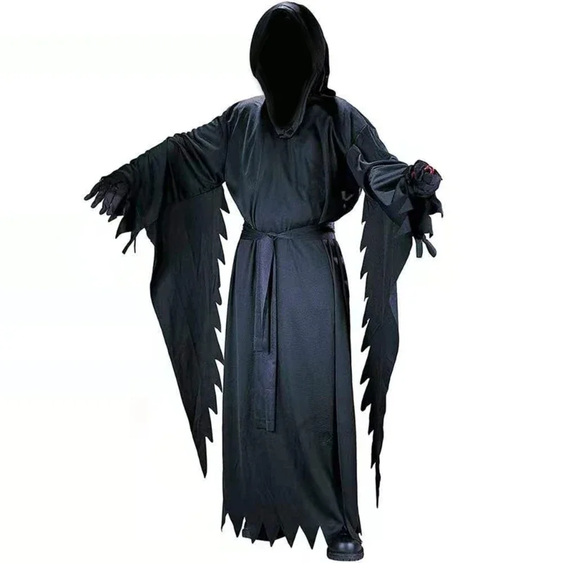 Role-Playing God of Death Vestido preto com capuz Halloween Traje cosplay assustador para crianças adultos