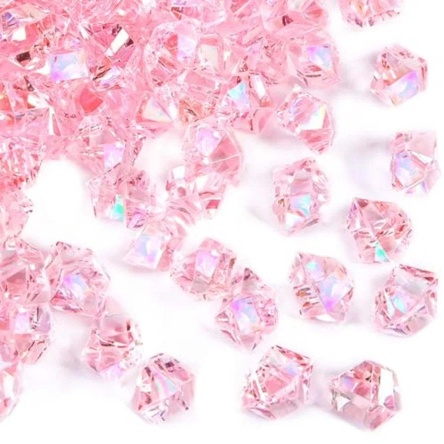 

DomeStar Dazzling Pink Ice Rocks 180PCS Holographic Acrylic Crushed Ice Sparkling Fake Diamonds Holographic Plastic Gems for Va