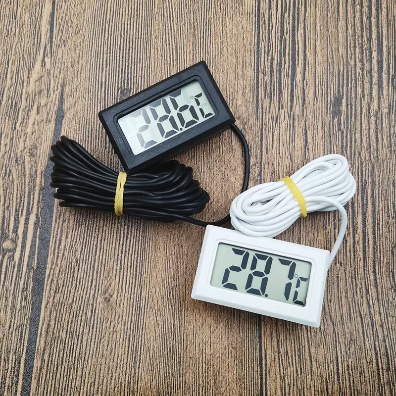 Aquarium White/Black Water Temperature Gauge Hygrometer Fish Tank Probe Type Digital LCD Square Thermometer