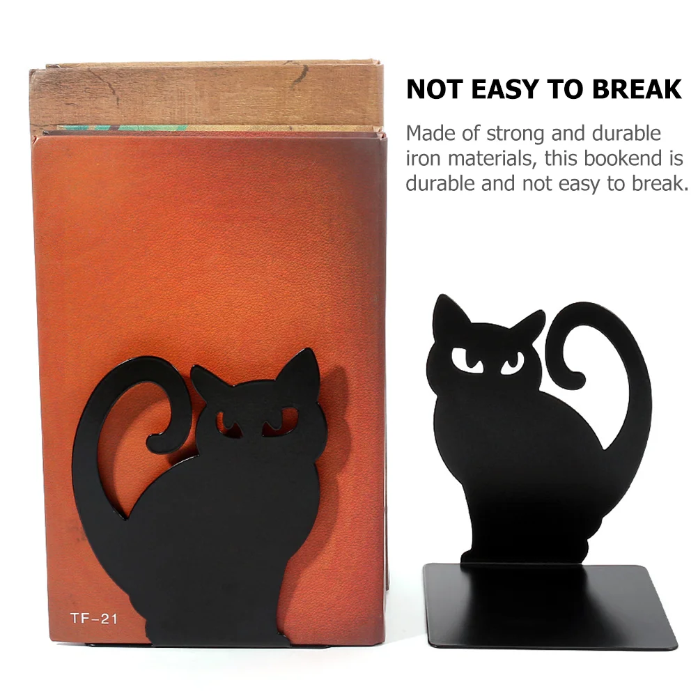 Soportes de escritorio para libros, sujetalibros de animales, estatua de gato negro, decoración de Metal para estudio, 2 piezas