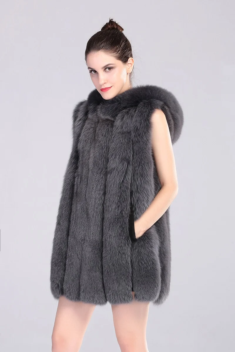 New Fashion Hot Sale Winter Women Real Fox Fur Vest Warm Fur Coat Custom Elegant Fluffy Vest