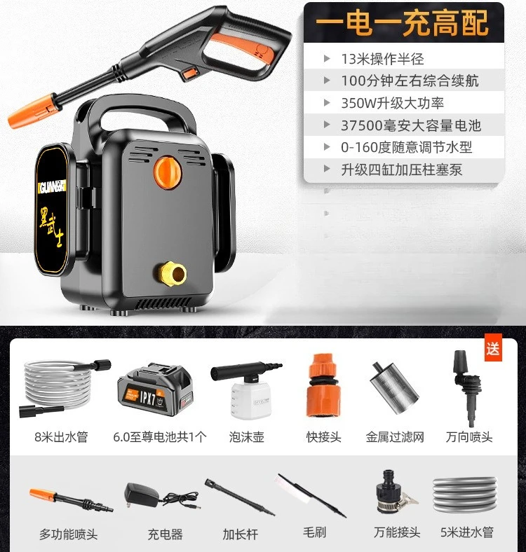 2025 Lavatrice per auto wireless - pistola ad acqua ad alta pressione portatile e ricaricabile - pompa a batteria al litio - pulizia