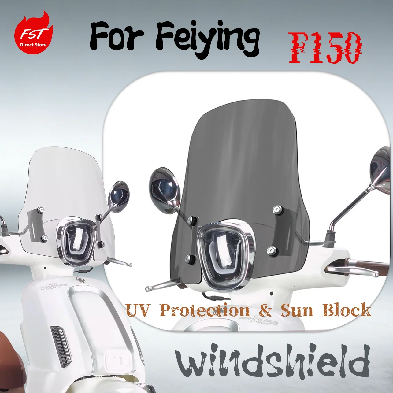 Mirror-Mount Windshield for Feiying F150 Scooter, Clear Wind & Rain Guard Modified Accessory