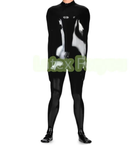 

Handmade Men 100% Natural Latex Male Catsuit Arms Inside Bodysuit For Bandage Lover Rubber Gummi Jumpsuit Back to Crotch Zipper