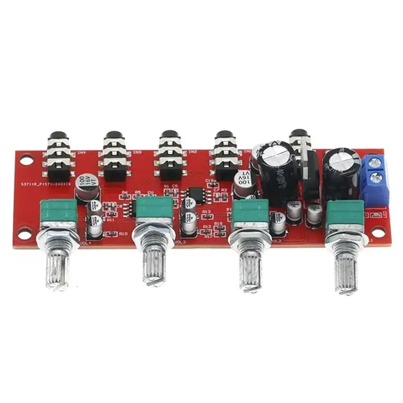A25P NE5532 Stereo Audio Signal Pre-Amplifier 4 Way Input Mixer Tone Control Volume Adjustment DIY Sound Smart Home Board Preamp