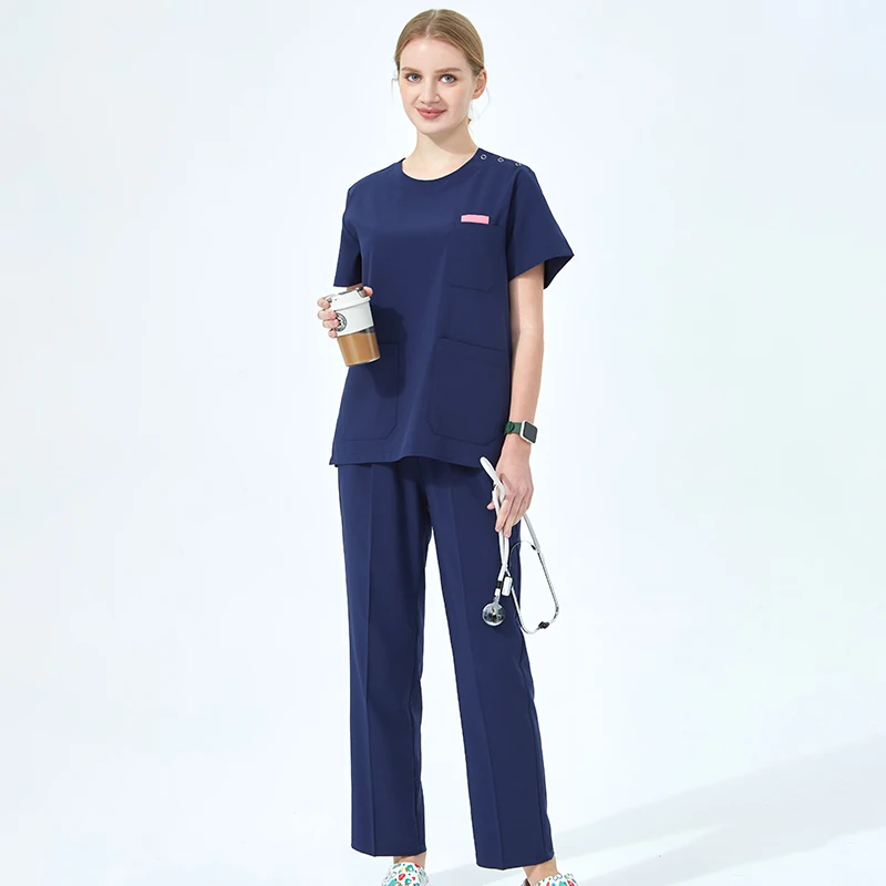 Uniformes médicos quirúrgicos para mujer, uniformes clínicos, Color sólido suave, enfermera, médico, odontología, enfermería, bata de dos piezas S02