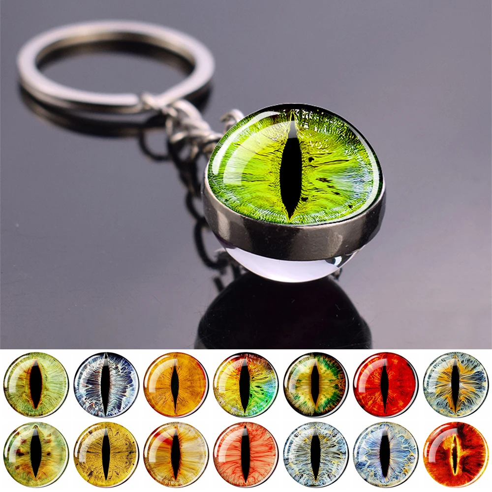 Evil Eye Keychains Colorful Dragon Animal Eye Glass Ball Double Side Pendant Key Chain Women Men Party Jewelry Gift Keyring