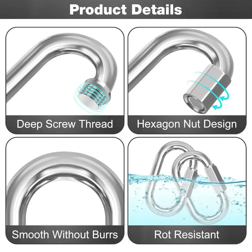 New 304 Stainless Steel Quick Link Oval D Shape Locking Carabiner Clip Heavy Duty Connecting Ring Camping