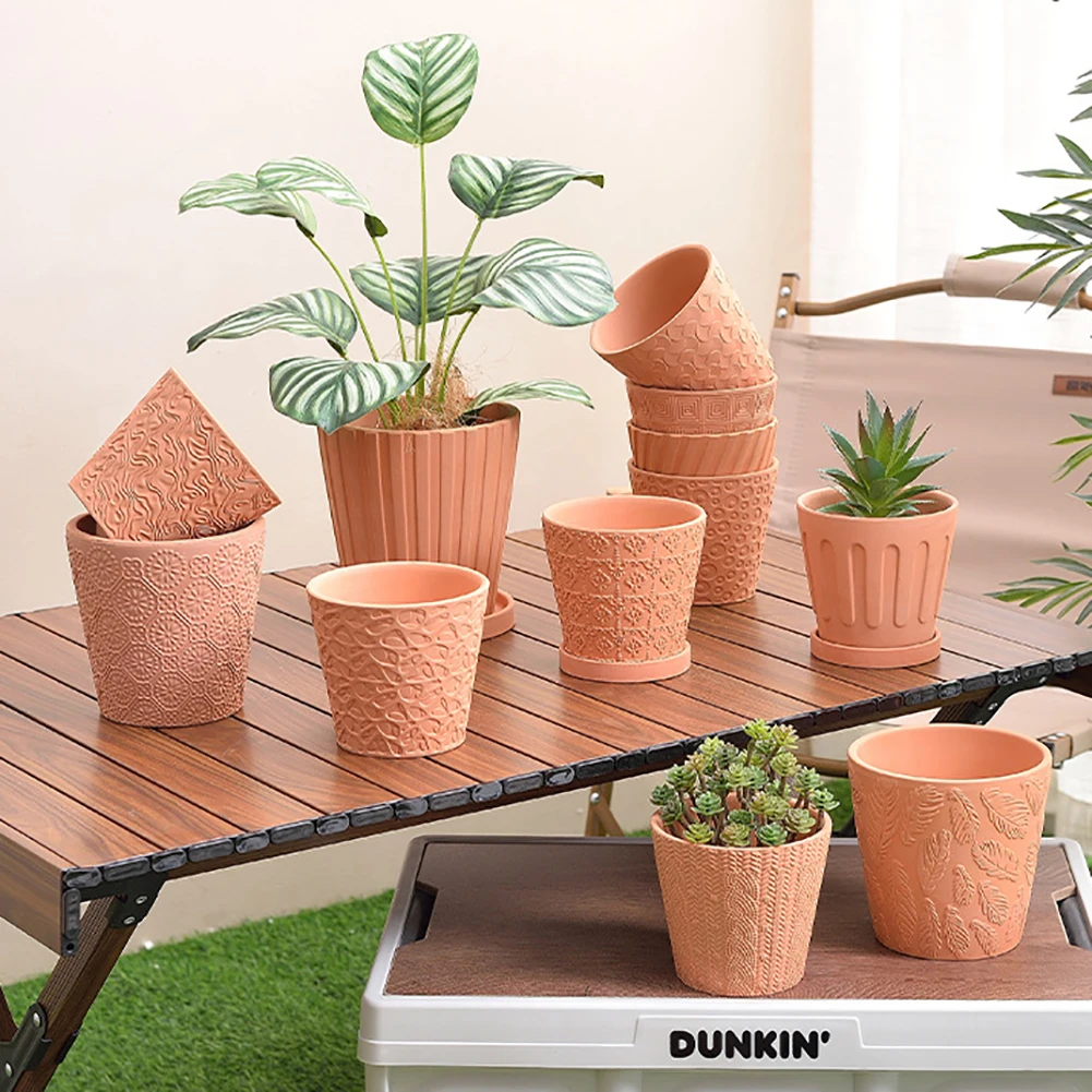 Ceramic Flowerpot Succulent Flower Plant Pot Simple Style Terracotta Clay Basin Breathable Drain Hole with Tray