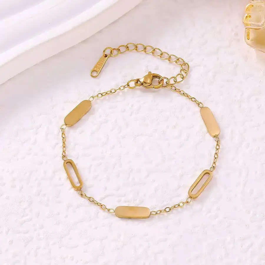 مجموعة مجوهرات هندسية مطلية بالذهب: قلادة + سوار + أقراط، مجوهرات ساحرة مستطيلة بسيطة، هدية عصرية للنساء"