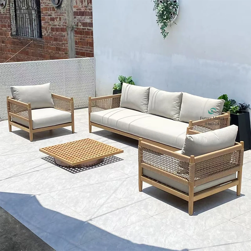 

Customized Garden Sofas Outdoor Furniture Outdoor Sofas for Rattan Teak Rattan Outdoor Sofa with Soft Bag