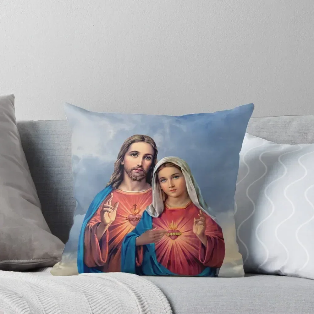 

Twin Hearts very close together - I (Jesus and Mary) sky background Throw Pillow Embroidered Cushion Cover Sofa Covers pillow