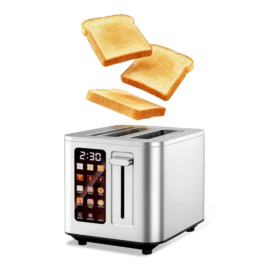 

Тостер Screen Toaster на 2 тоста, из нержавеющей стали, с цифровым таймером, 2 слота, 6 уровней поджаривания, 6 видов хлеба, для багелей, функция разморозки