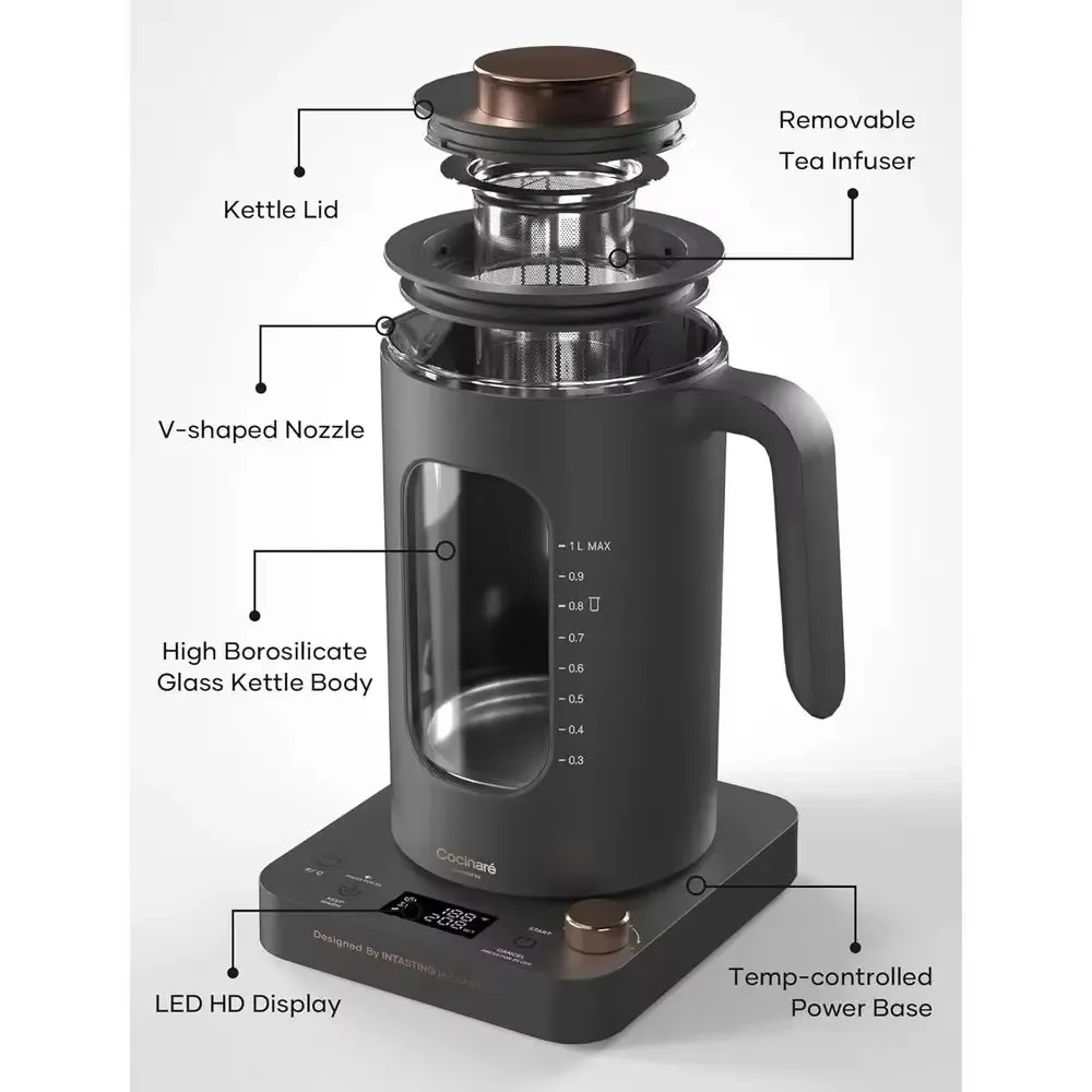FirmHome StoreElectric Tea Kettle, Glass Electric Kettle With Tea Inuser And Precise Knob Temperature Control, 1200W Ast Heating