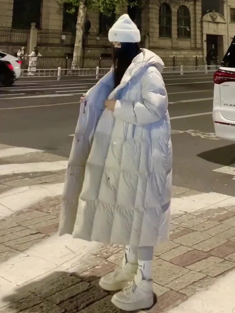 

Новая зимняя модная корейская свободная утепленная теплая белая удлиненная куртка-пуховик для женщин с наполнителем из пуха