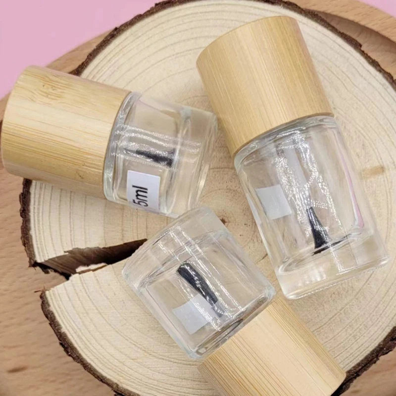 1Pc Nail Glue Bottle Bottle 5ml 8ml 10ml Glass Nail Oil Bottle Hair Brush Solid Wood And Bamboo Cover Wholesale Nail Oil Bottle