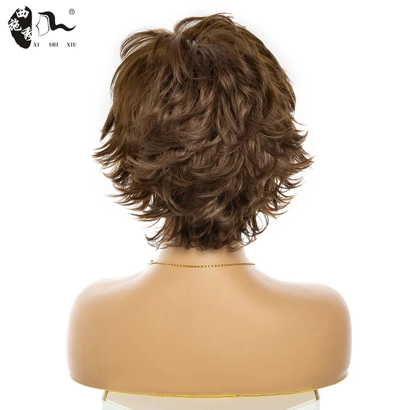 Short Blonde Hair Natural Wave Layered Hair Pixie Cut Synthetic Wigs With Fluffy Bangs For Women Heat Resistant Fiber Daily Wigs