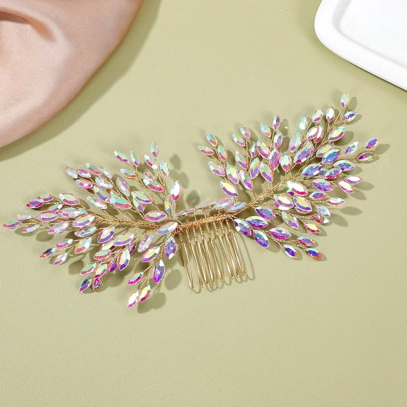 SLBRIDAL Handgefertigter Kristall-Strass-Perlen-Keramikblumen Braut-Haarkamm Hochzeits-Haaraccessoires Brautjungfern Damenschmuck – Detail 9