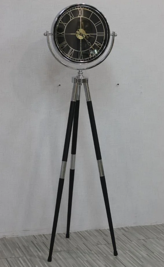 Modern Creative Design Metal Decor Living Room Quartz Gear Floor Clock Stand Single Face Digital Display Three Legs Battery