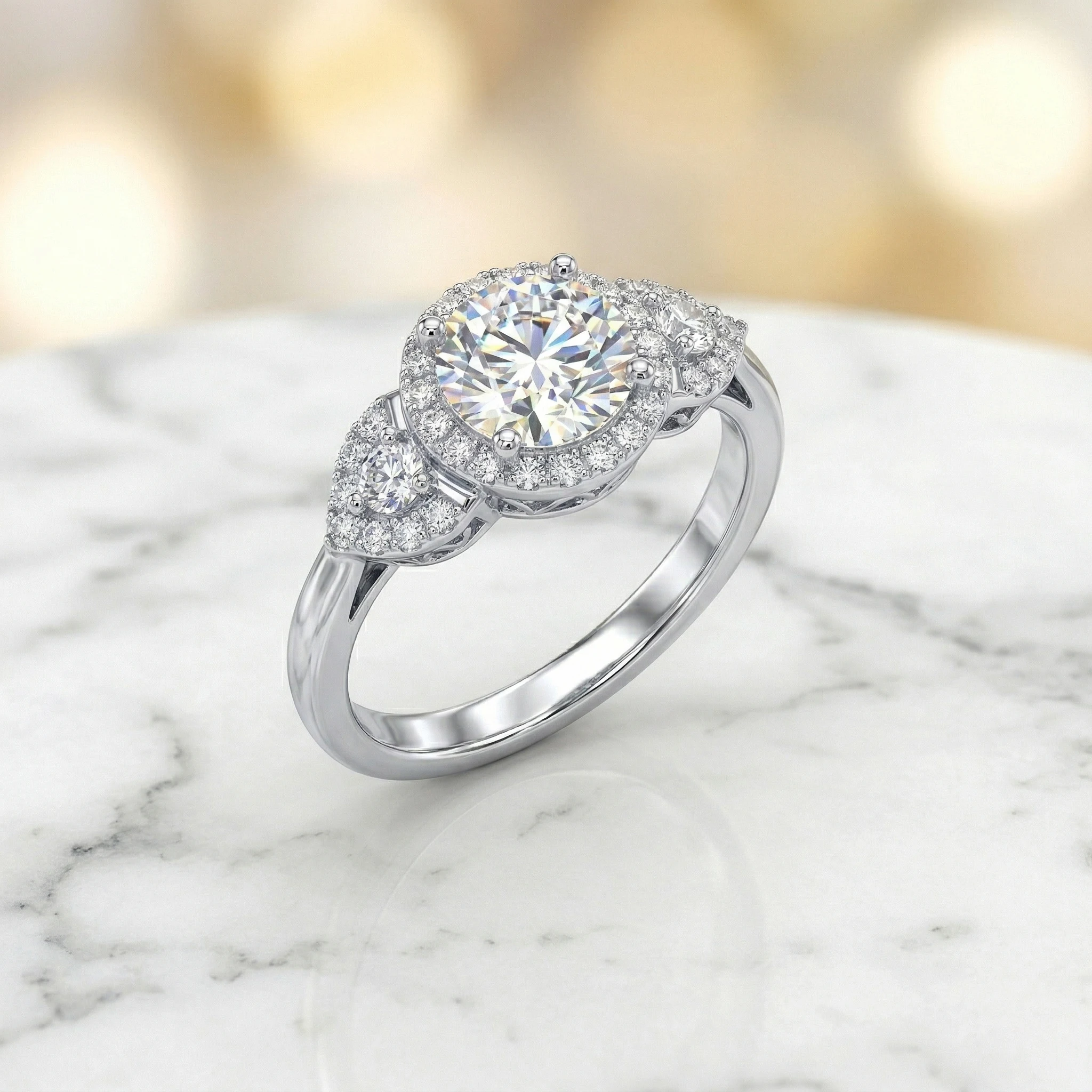 

D Color VVS1 1Ct Moissanite Ring S925 Silver Retro Double Leaf Design Luxury Engagement Couple Band For Women