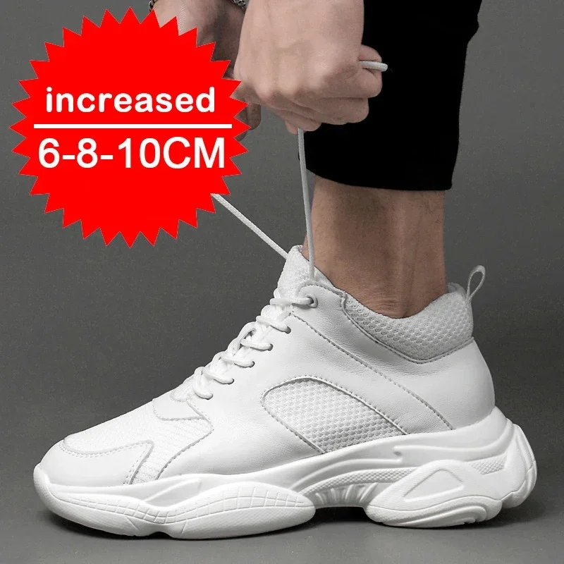 

Fashion sneakers man elevator shoes height increase insole 8cm white black taller shoes men breathable leisure sports plus size