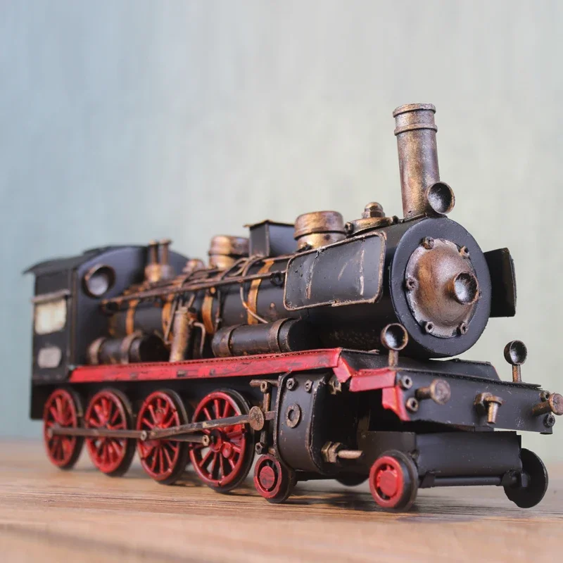 

American Retro Nostalgic Iron Sheet Steam Engine Locomotive Model Creative Home Decoration Wine Cabinet Decoration Foyer Crafts