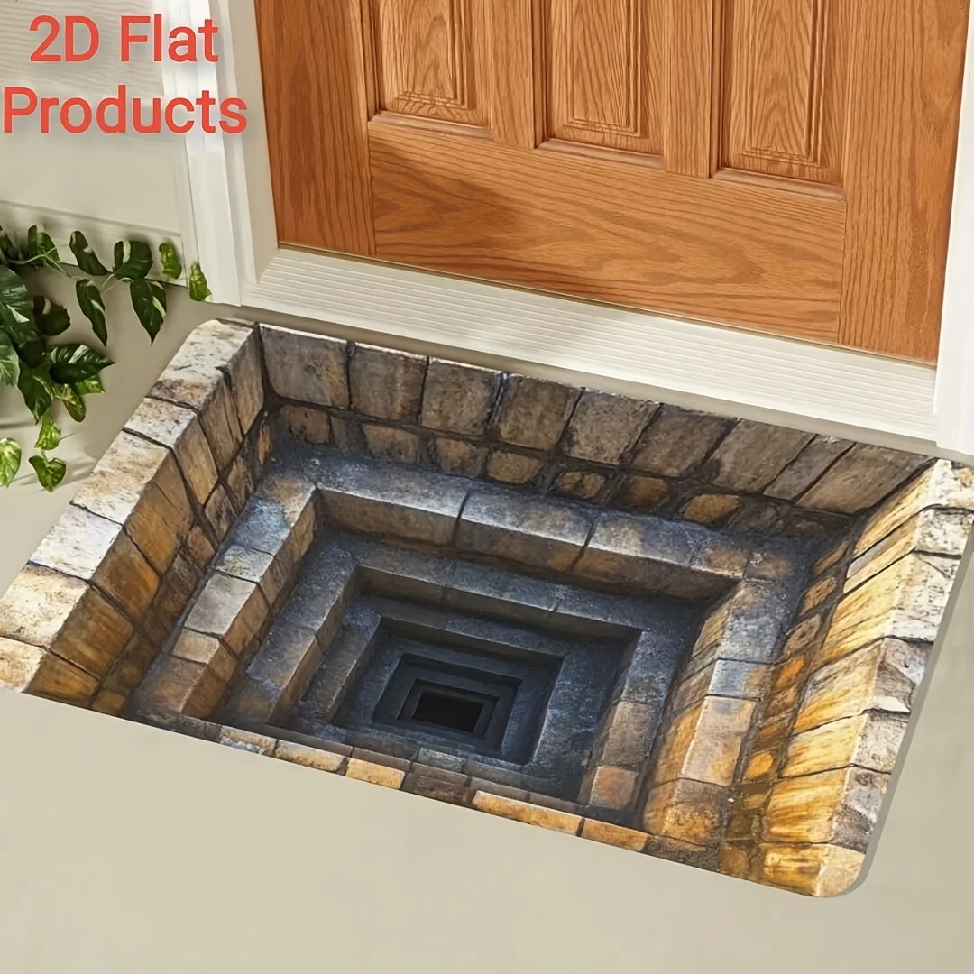 Durable Outdoor Indoor Stone Pattern Entryway Doormat Dirt Catcher Mat Weatherproof Decorative Welcome Rug for Porch Home Entran