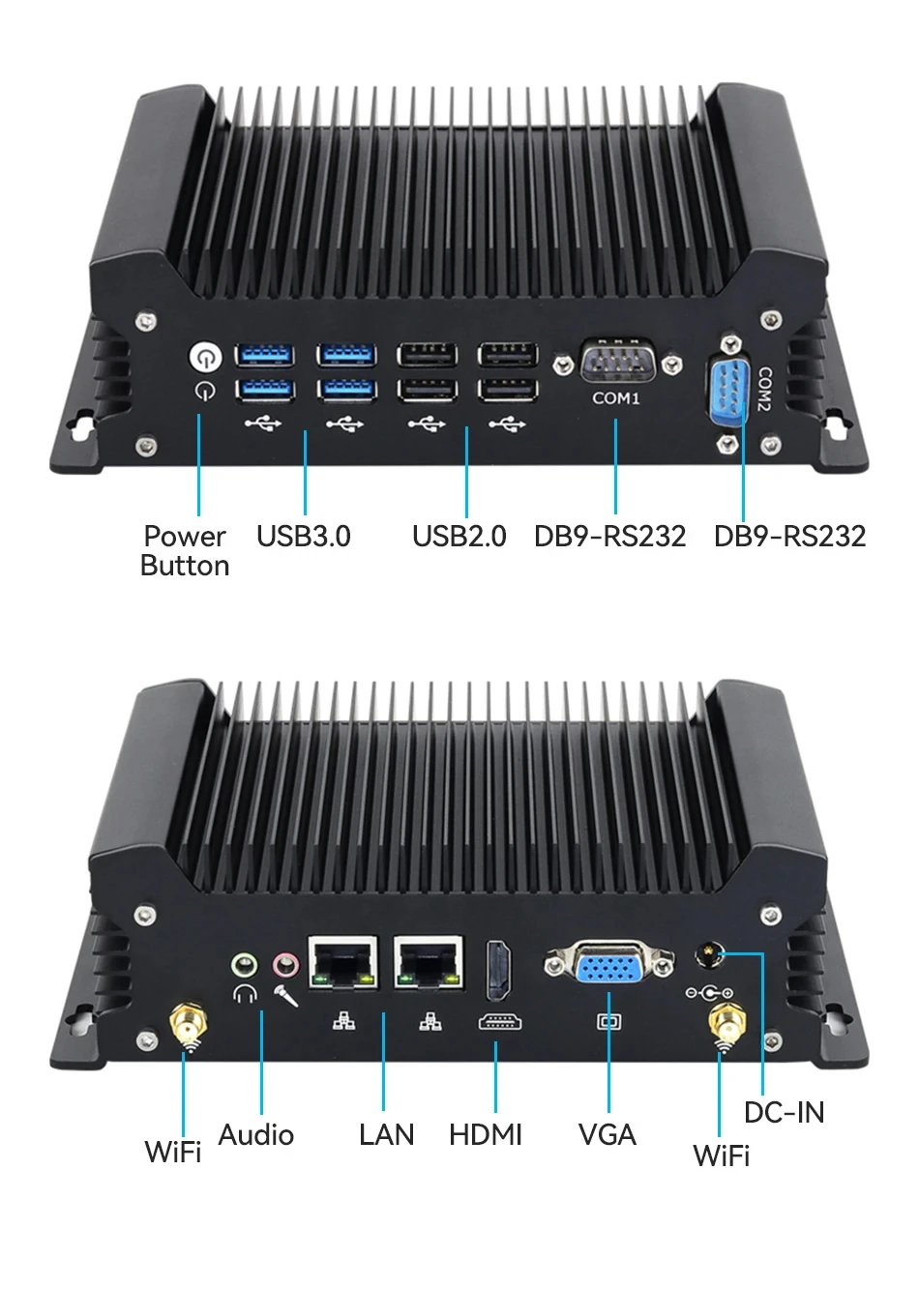 Imagem -06 - Helorpc-mini pc Fanless Intel Core I710610u I58260u 2x Rs232 2x Gbps Lan 8x Usb Hdmi Vga Wifi 4g Lte Windows 10 Linux