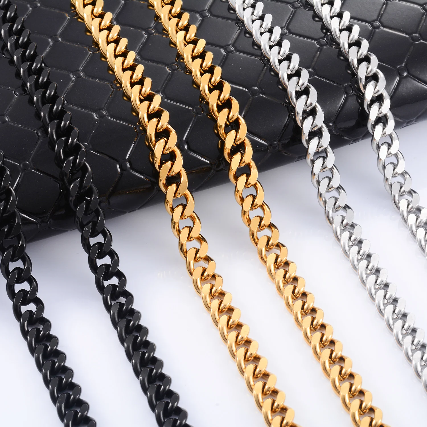 Hip-Hop Edelstahl Kubanische Gliederkette in Gold- und Silberfarbe, Punk-Choker-Halskette, Schmuckgeschenk für Männer und Frauen – Detail 3
