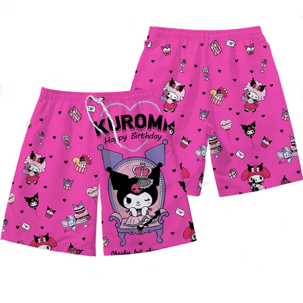 2025 New MINISO Kuromi Beach Pants Summer Men's and Women's Shorts Couple's Cute Casual Pants Oversized Loose Beach Sleepers