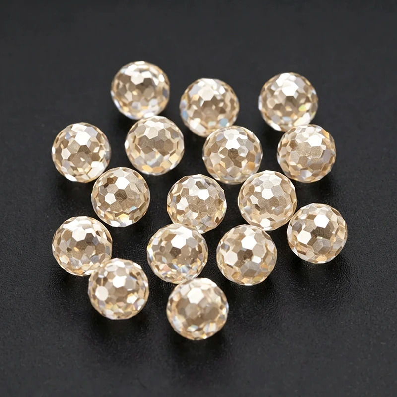 Champagne Color Round Spherical Beads Moissanite for DIY Bracelet Necklace Jewelry Making No Certificate Included
