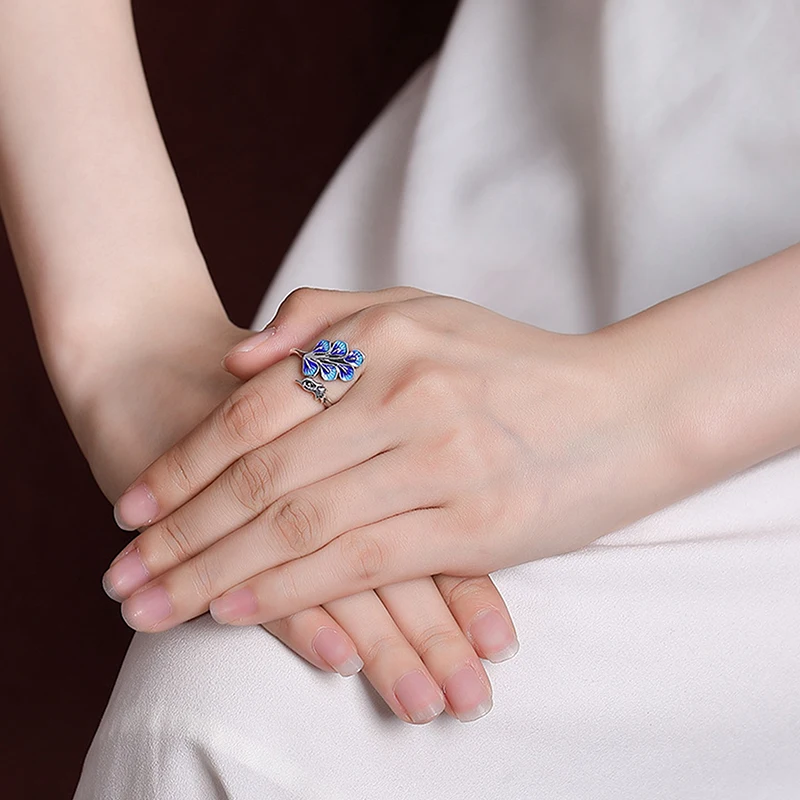 Nieuwe Emaille Blauwe Pauw Trouwringen Voor Vrouwen Verloving Bruiloft Fijne Sieraden