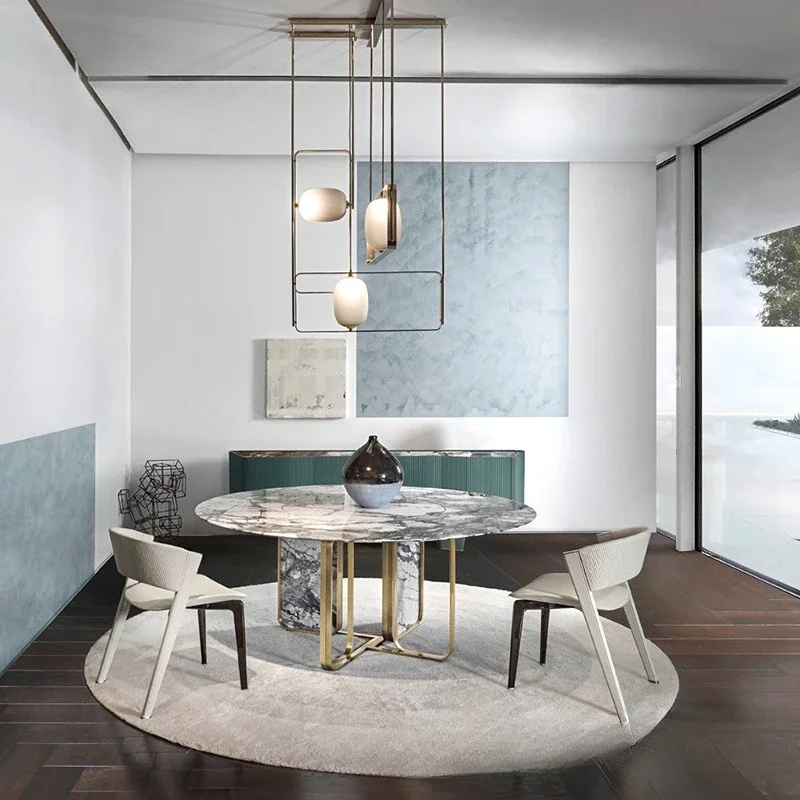 Light luxury Italian round marble dining table Nordic style design villa furniture