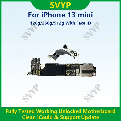 Fully Tested Authentic Motherboard For iPhone 13mini 128g/256g/512g Unlocked Mainboard With Face ID Cleaned iCloud Fast Shipping
