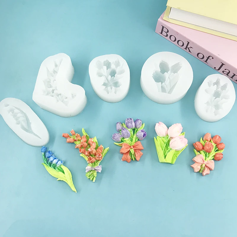 DIY Tulip Blue Wind Chime Series Silicone Mold Dessert making Soap Mold Candle ice cream mold  Mold Food Safety Materials