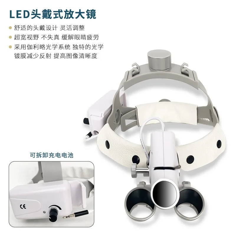 Dental Head Mounted Binocular Loupes with LED Light, Portable Surgical Magnifier for Orthopedics