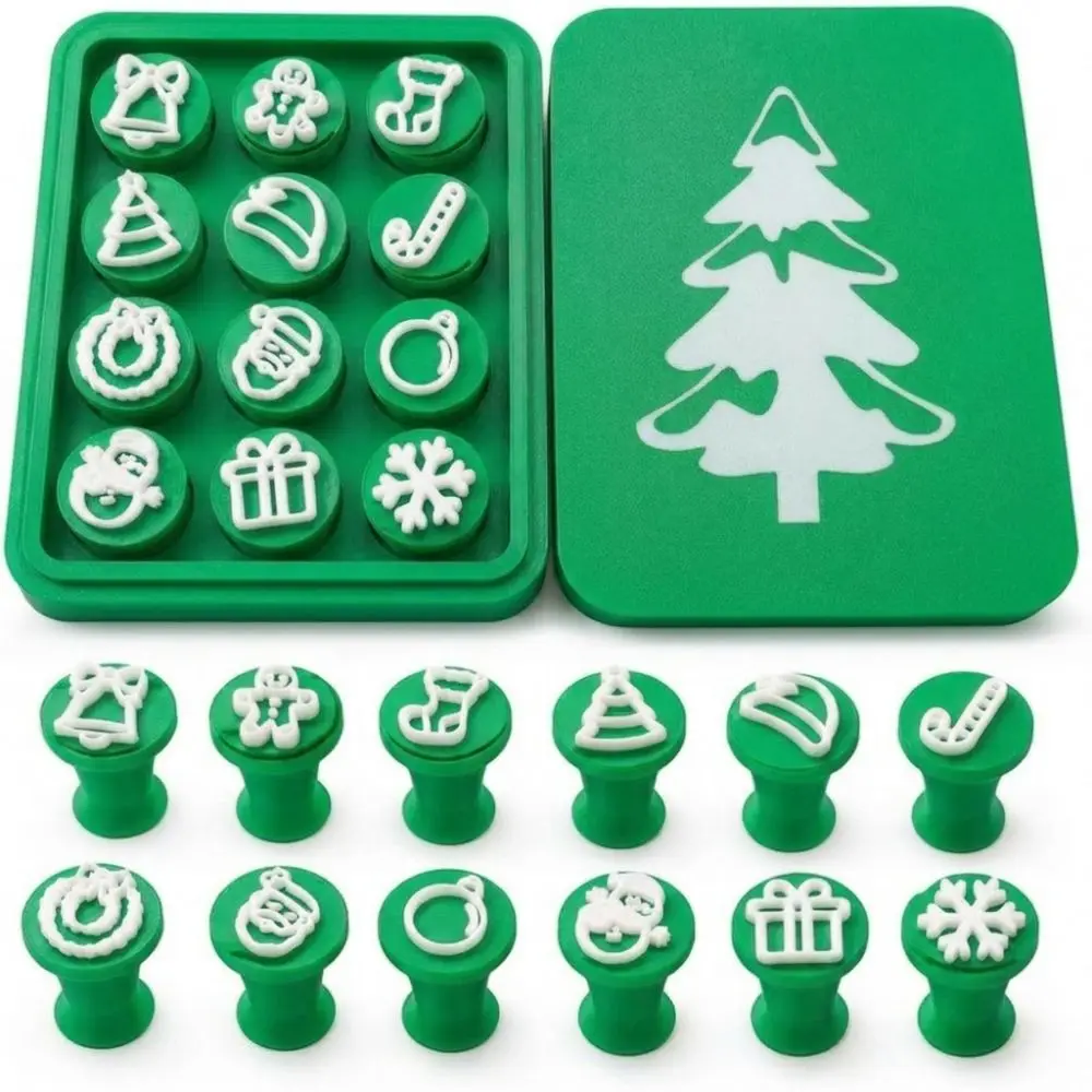 Plastic Christmas Clay Stamps Assorted Shapes Reusable Clay Stamp Set Press Stamp Structure Storage Case Holiday Dough Cutters