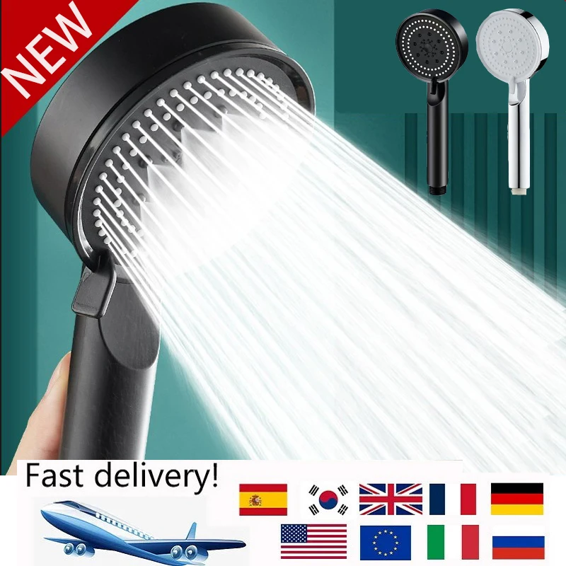 High Pressure Shower Head Adjustable 5 Modes Shower Head Water Saving One-Key Stop Spray Nozzle Bathroom Accessories