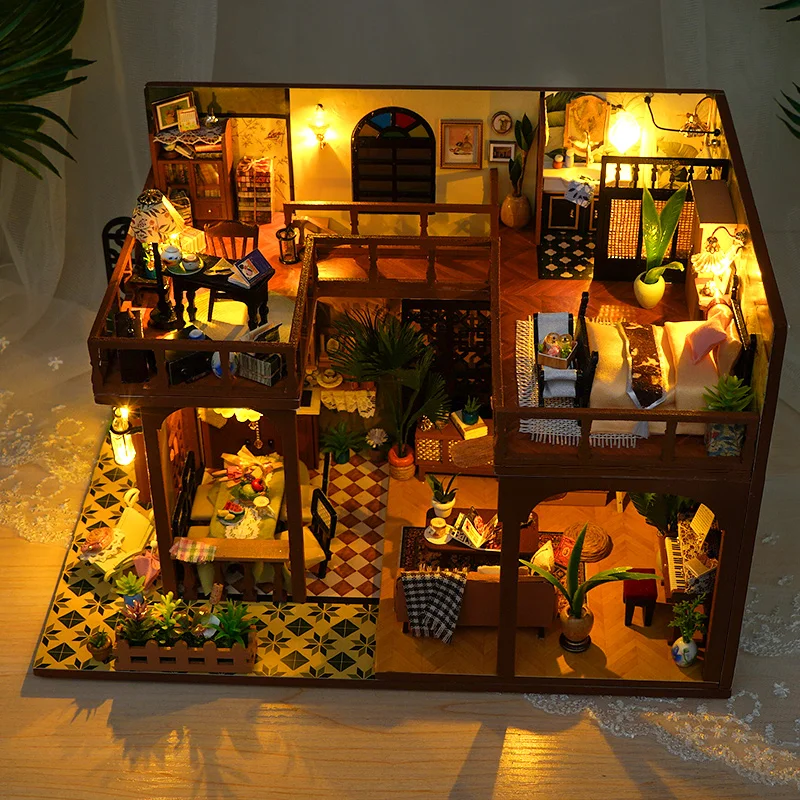 DIY Wooden Miniature Building Kits Chinese Ancient Cottage Doll Houses With Furniture Casa Dollhouses for Friends Birthday Gifts