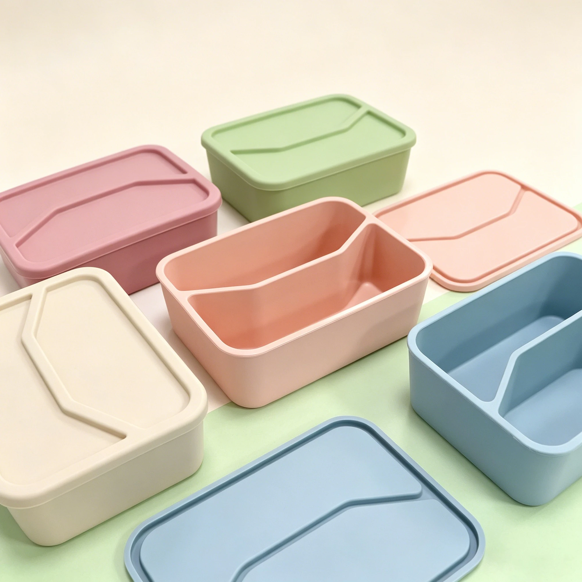 1pc Silicone Lunch Box With 2 Compartments And Lid, Leak Proof Drop Resistant, For Students And Office Workers Daily Use