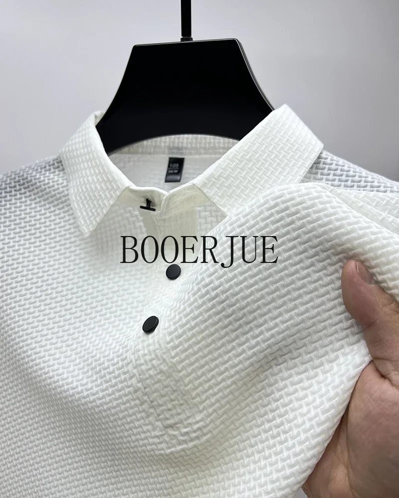 Atmungsaktives Business-Mode-T-Shirt für Herren, Markenkleidung, Sommer 2026 Neu, Herren-Lop-up-Hohlkragen-Kurzarm-Polo-T-Shirt aus Eisseide – Detail 16