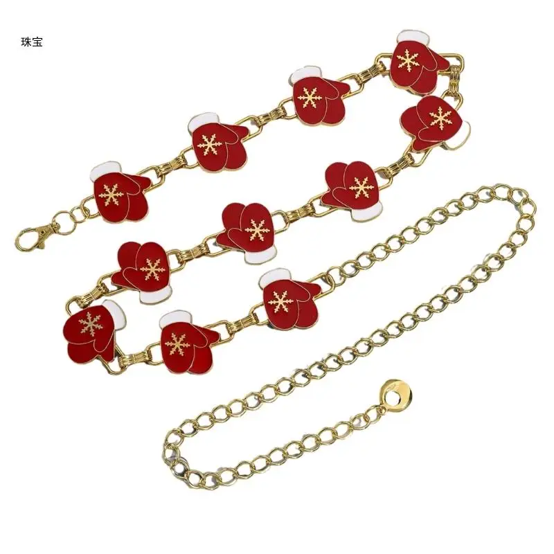 X5QE Golden Waist Chain Christmas Gloves Charm for Western Cowboy Fashion Accessory