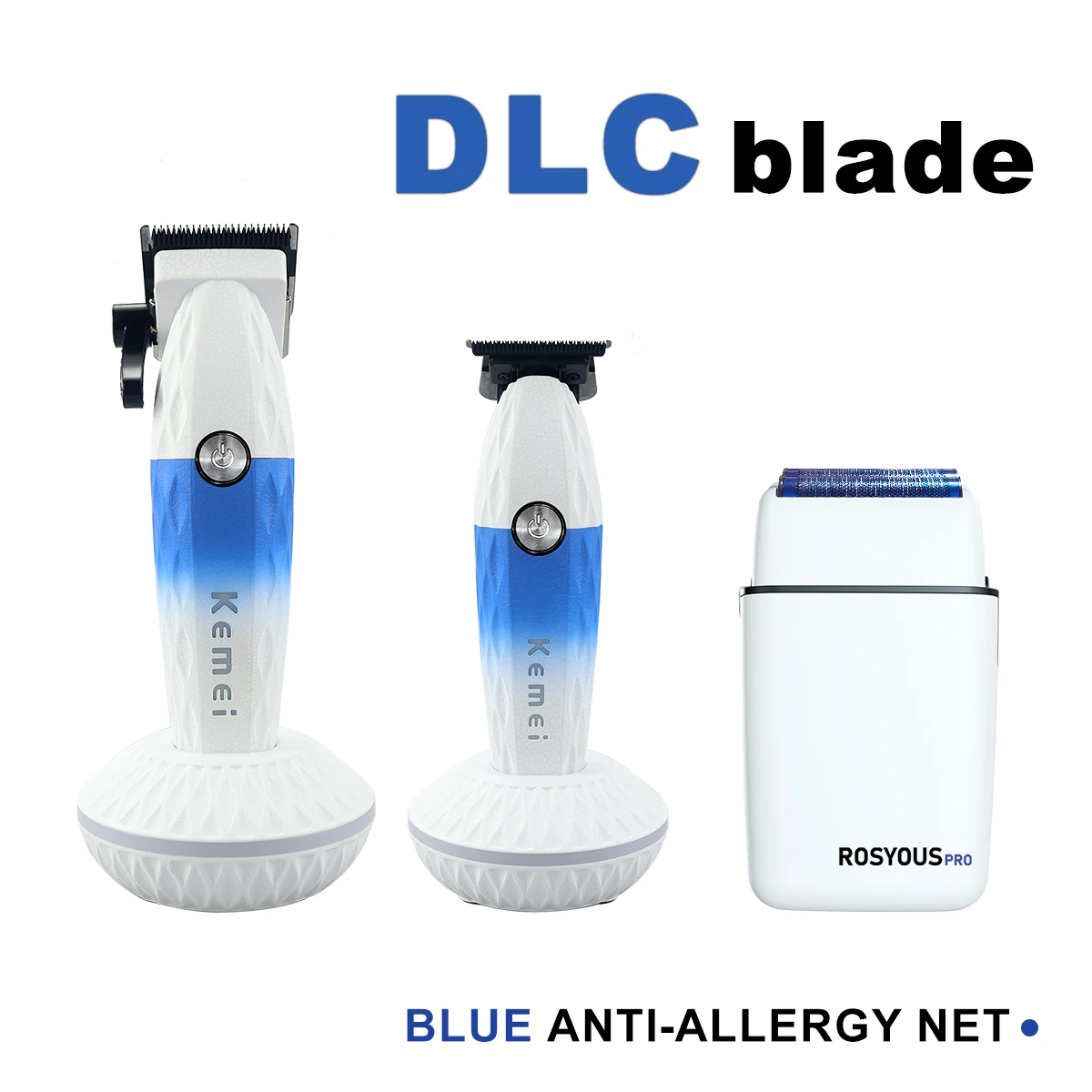 

Профессиональный комплект машинки для стрижки волос DLC Blade 10000 об/мин с базовым зарядным устройством, синий гипоаллергенный нож, сетка, парикмахерские машины с двойной фольгой