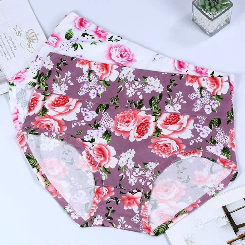New Bamboo Fiber Underwear Large Size Women Panties Female Ladies Floral Briefs High Waist Plus Underpants Sexy Lingerie 5XL