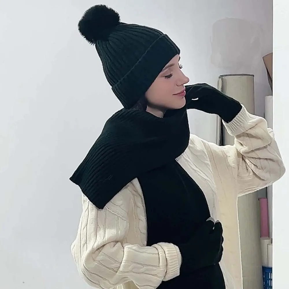 أزياء مطاطا وشاح وقبعة مجموعة شاشة تعمل باللمس دفئا القفازات الباردة برهان قفازات شريط سميكة البلوز قبعة الرجال