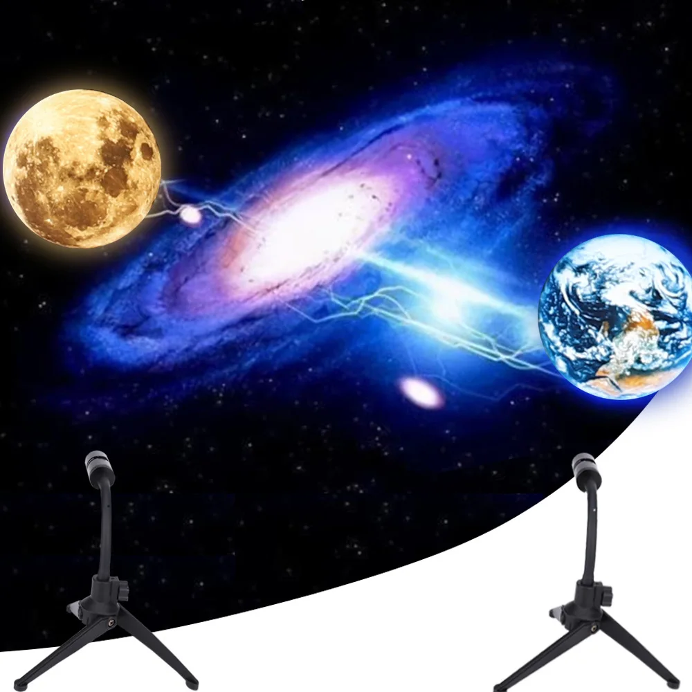 Moon Lamp Earth Planet Projector Lamp 360° Rotatable Bracket USB Moon Led Night Light Planet Projection Lamp Room Decor